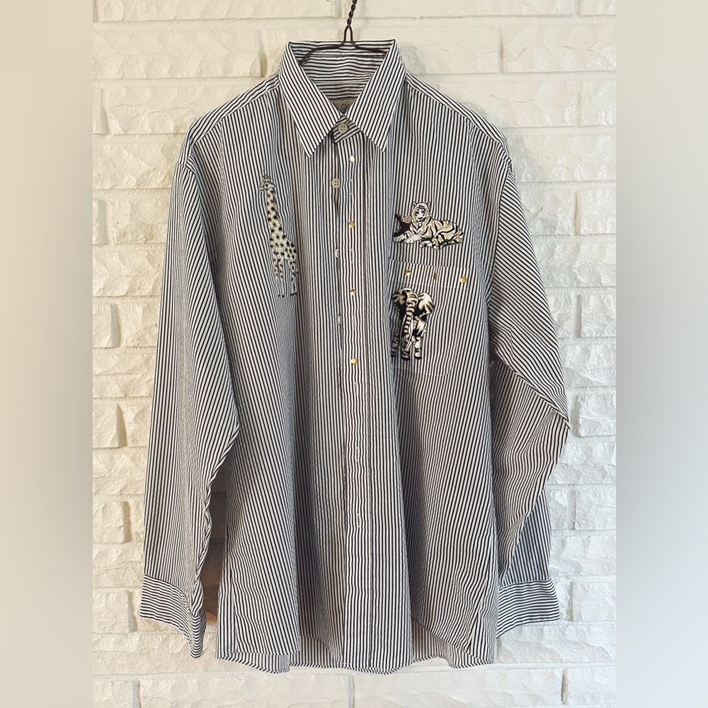 Get Lucky Striped Button Down with Gold Animal Accents